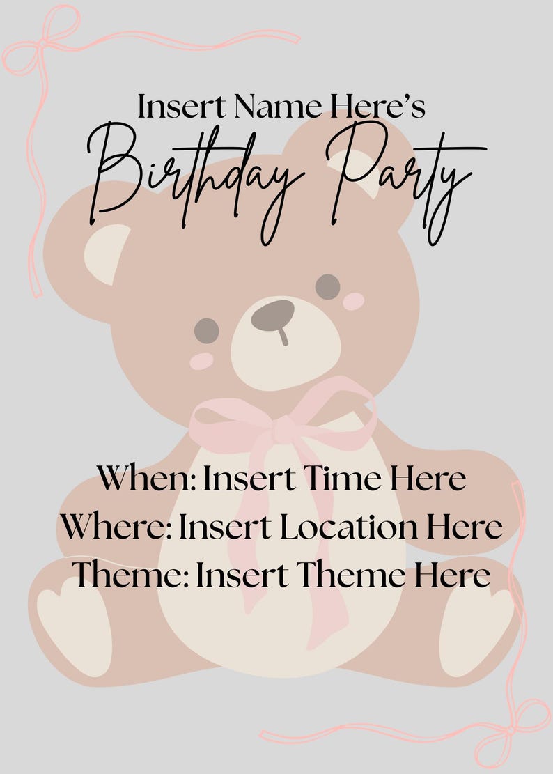Teddy Bear Birthday Invitation – Editable Canva Template – Instant ...