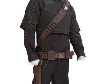 Mandalorian Brown Flight Suit Costumes Din Djarin Cosplay Outfit Set - Premium Flak Vest, Holster Belt & Star Wars Bounty Hunter Gear