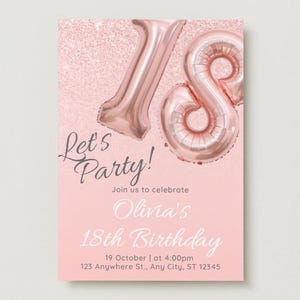 Pink Modern Baloon 18th Birthday Invitation - Template