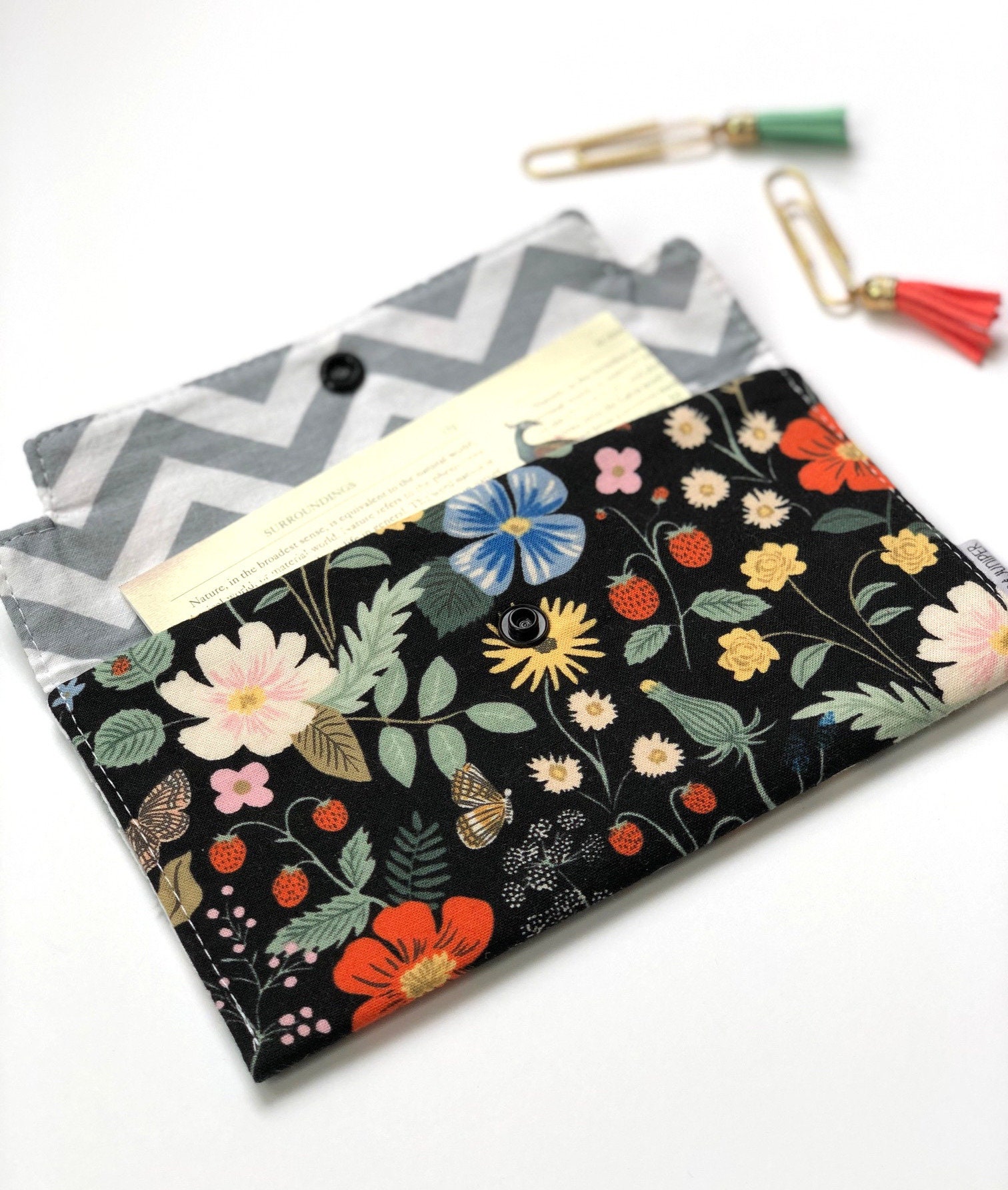 Rifle Paper Co Coupon Holder. Floral Wallet. Black Receipt Etsy