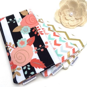 Checkbook Cover Piper Floral Stripe, Checkbook Holder Cash Wallet, Black Receipt Holder, Fabric Checkbook Cover, Gift For Her image 3