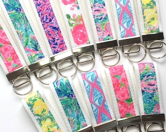 Handmade Preppy Lilly Pulitzer Fabric Keyring Key Chain Key Fob Asst Colors