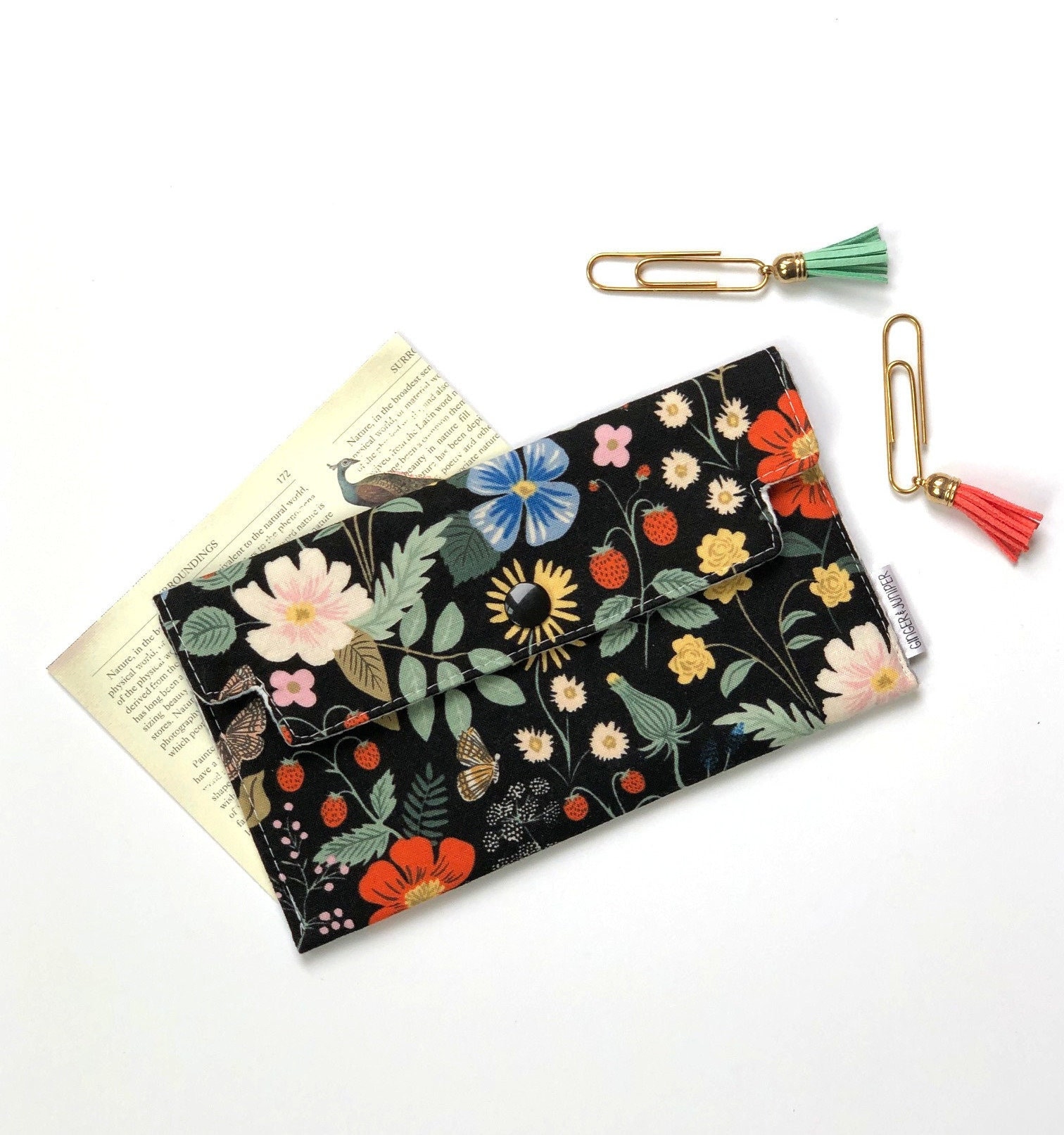 Rifle Paper Co Coupon Holder. Floral Wallet. Black Receipt Etsy