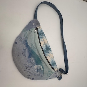 Ocean Spirit Fish Crossbody Bag – Upcycled Denim & Vintage Textiles | Sustainable Art Purse by ReStitched Handmade