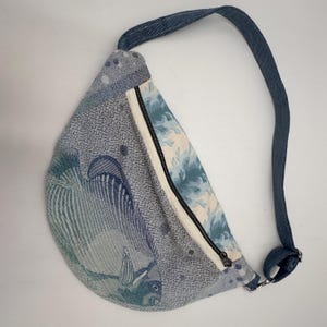 Ocean Spirit Fish Crossbody Bag – Upcycled Denim & Vintage Textiles | Sustainable Art Purse by ReStitched Handmade