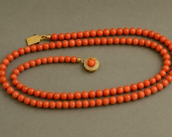 Natural Antique Mediterranean Orange Coral Bead Customer Choice 10mm/8mm/6mm  18 Inch Necklace with 14K Yellow Gold Over
