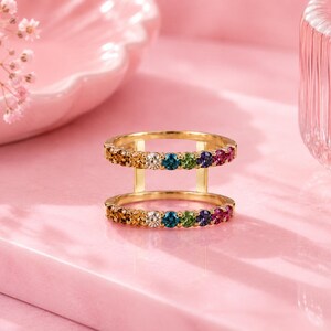Rainbow Oura Ringhülle aus massivem 925er Sterlingsilber mit Goldfinish, passend für himmlische Smart Ring Enhancer Wrap Guard und Stapelringe der Generationen 3, 4 und 5.