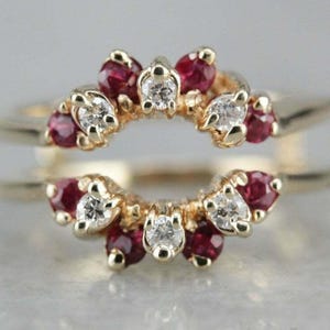 Ruby Moissanite Crown Ring, Gold Plated Sterling Silver Chevron, Dainty Stackable