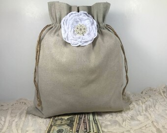Wedding Money Bag, Bridal Money Bag, Wedding Money Dance Bag, Wedding Accessories, Burlap Wedding, Rustic Wedding, Dollar Dance Bag, Wedding