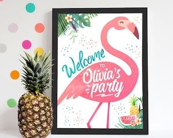 Flamingo Welcome Sign. Flamingo Birthday. Tropical Party. Flamingo party. Lets Flamingle. First Birthday.