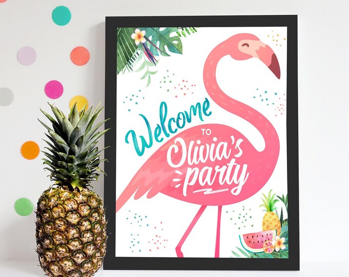 Flamingo Welcome Sign. Flamingo Birthday. Tropical Party. Flamingo party. Lets Flamingle. First Birthday.