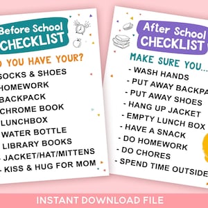 School Checklist, Before and After School Routine Reminder for Kids, After School Checklist, Editable, Instant Download