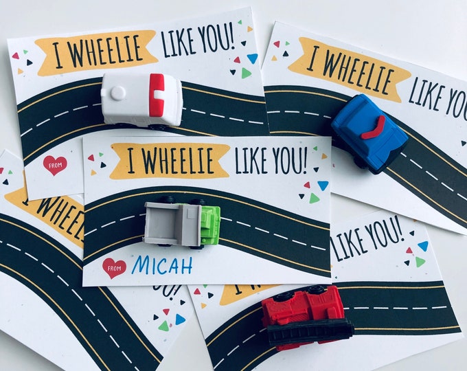 Kids Valentine, Kid Valentine Cards, I wheelie like you valentine, Car Valentine, Valentine's Day Card