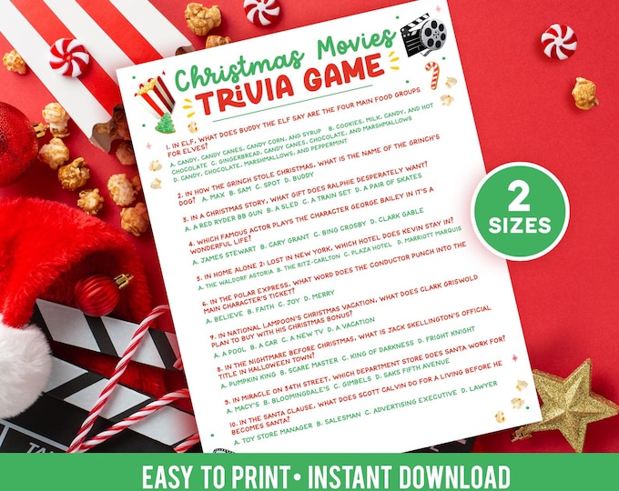 Christmas Party Games, Christmas Movie Trivia Game, Christmas Party Games, Workplace Christmas Games, Printable