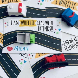 Kids Valentine, Kid Valentine Cards, I am wheelie glad we're friends valentine, Car Valentine, Valentine's Day Card