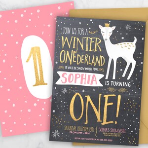 Winter Onederland Invitation, Girl One-derland Birthday Invitation, Winter First Birthday Invitation, Onederland Party, Pink Onederland