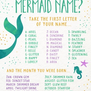 Mermaid Party Game, Printable What's Your Mermaid Name Game, Mermaid Birthday Party, Baby Shower, Mermaid Name Sign 8x10 INSTANT DOWNLOAD image 2