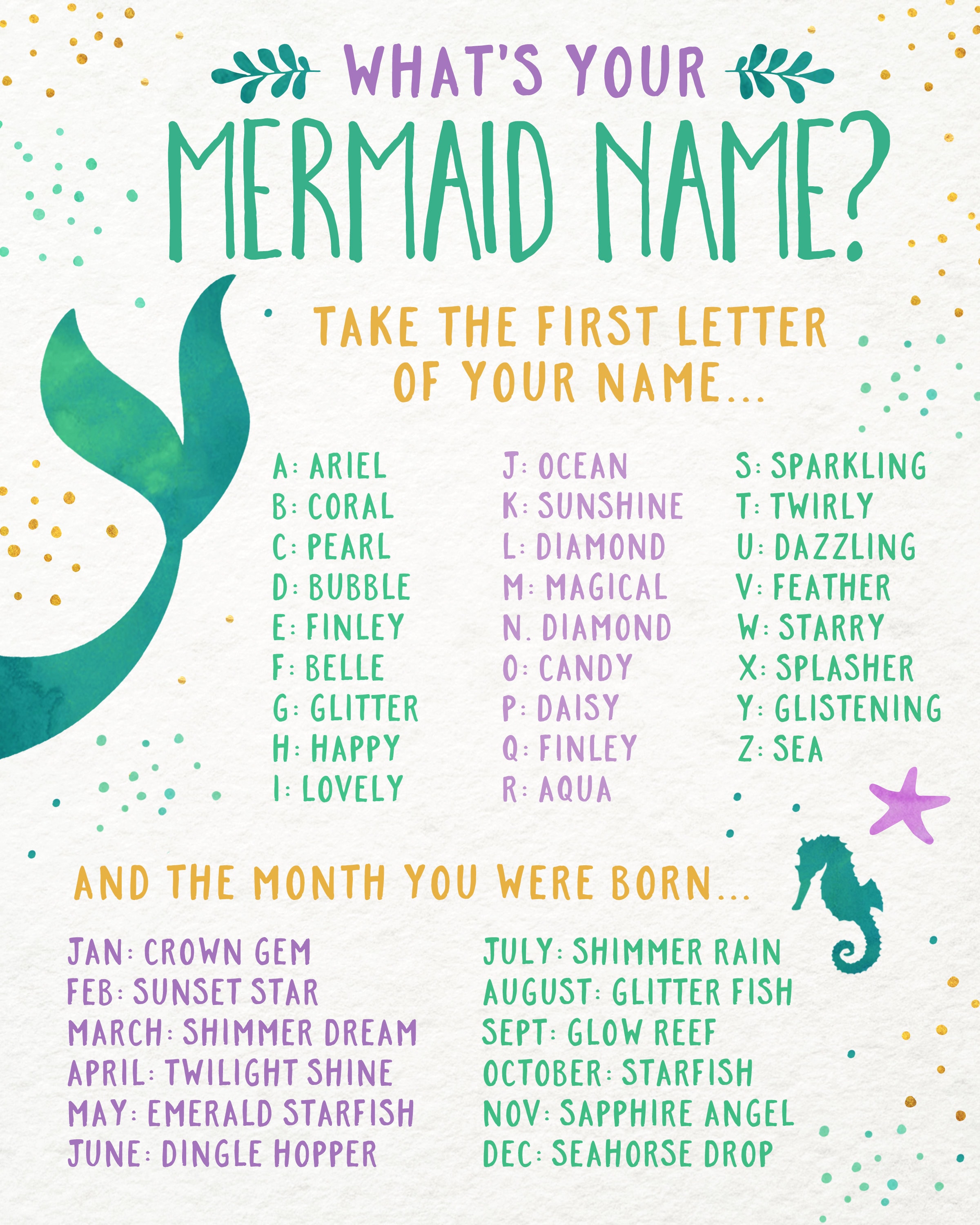 mermaid party game printable whats your mermaid name
