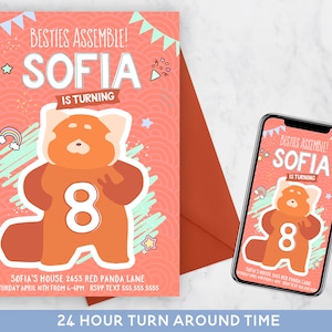Turning Red Inspired Birthday, Turning Red Inspired Birthday Invitation, Red panda invitation, Red panda birthday party,