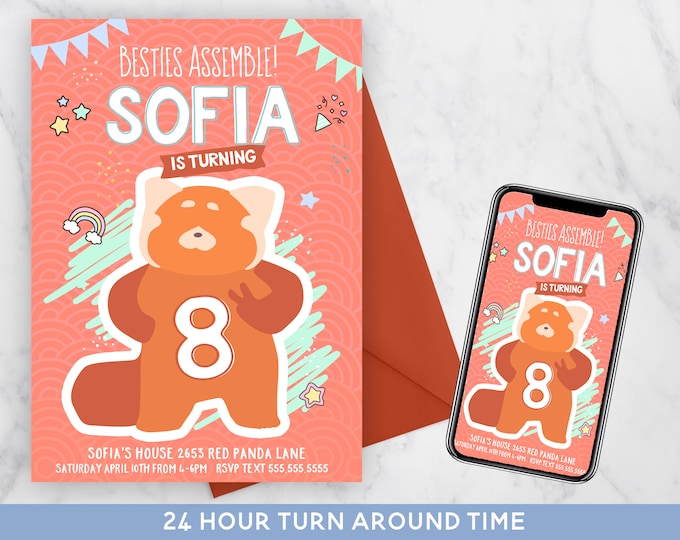 Turning Red Inspired Birthday, Turning Red Inspired Birthday Invitation, Red panda invitation, Red panda birthday party,