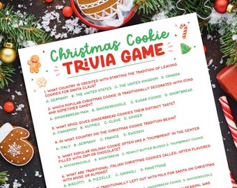 Jeu-questionnaire sur les biscuits de Noël, Jeu de fête des Fêtes, Jeux d'échange de biscuits, Jeu d'échange de biscuits, Jeux pour fête de Noël, Imprimable