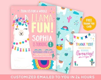 Lama födelsedagsinbjudan, En hel lamakul, lamafest, lamas första födelsedag
