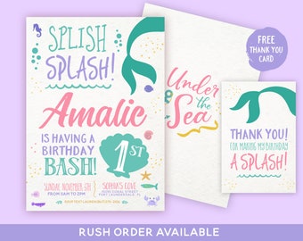 Splish Splash Mermaid Invitation Mermaid Birthday Invitation Teal Purple Gold Under The Sea Invitation Mermaid Birthday Party