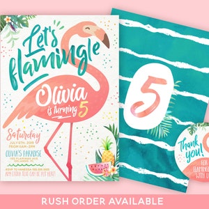 Tropical Birthday Party Invitation, Flamingo Invitation, Flamingo Birthday Invitation