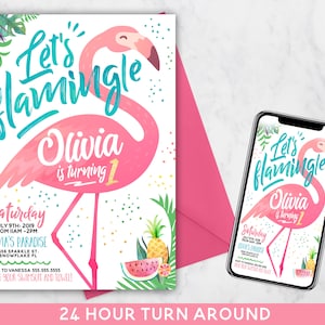 Flamingo Birthday Invitation. Flamingle Invitation. Flamingo Invitation. Tropical Party. Flamingo pool party. Flamingo First Birthday