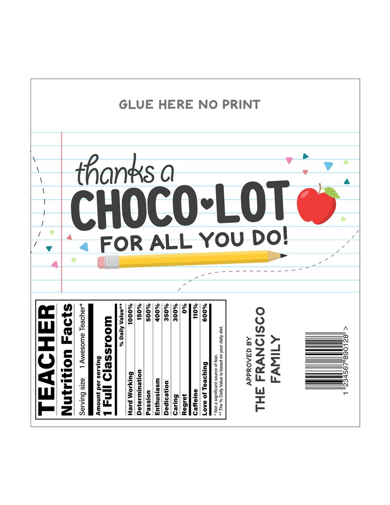 Teacher Appreciation Gift Chocolate Bar Wrapper PRINTABLE Etsy