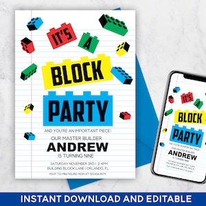 Printable Building Blocks Birthday Invitation | Digital Download | Bricks Birthday Invitations | Kids Invitation | Invitations for Boys