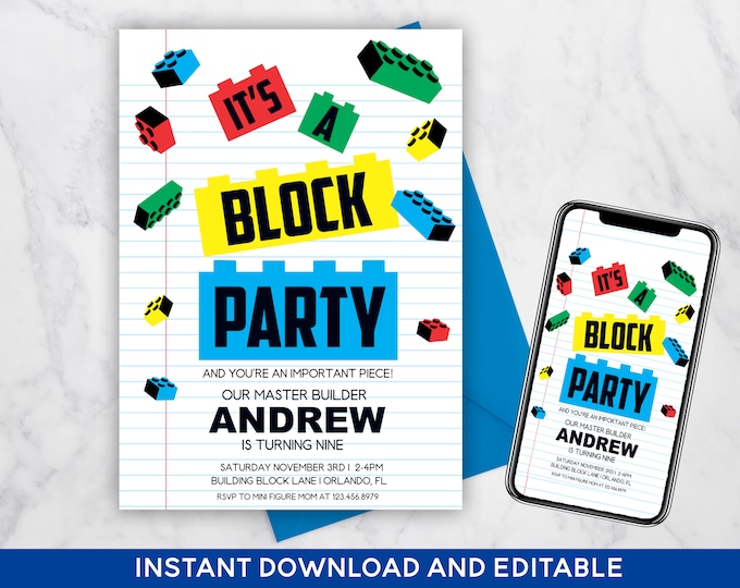 Printable Building Blocks Birthday Invitation | Digital Download | Bricks Birthday Invitations | Kids Invitation | Invitations for Boys