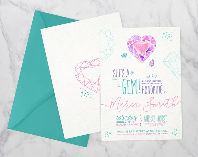 Little Gem Baby Shower Invitation Diamond Shower Invitation Gem Invitation Jewel Shower Gemstone Party