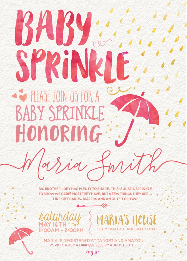 Baby Sprinkle Invitation Girl Baby Shower Invitation Girl Etsy