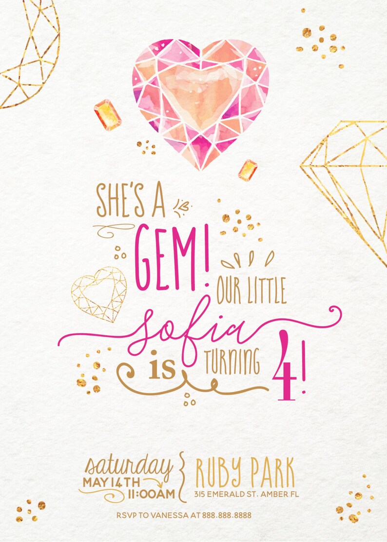 our-little-gem-invitation-gem-birthday-invitation-etsy