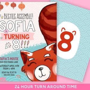 Red panda birthday invitation, red panda party