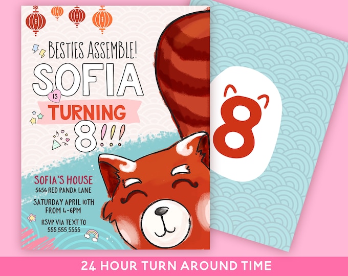 Red panda birthday invitation, red panda party