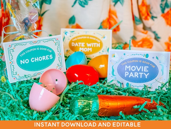 easter egg fillers for older kids, Easter Coupons for Kids, Reward Coupons for Kids, Easter Egg Hunt,