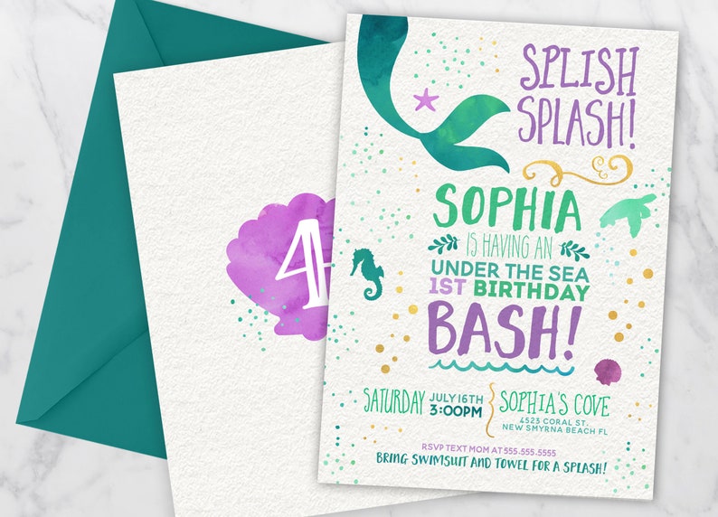 Mermaid Invitation, Mermaid Birthday Invitation, Under The Sea Invitation Mermaid Birthday Party image 1