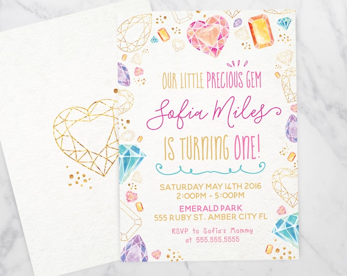 She's a gem invitation, Gem Invitation, Jewel Party Invitation, Birthday Gemstone Birthday Jewel Birthday Gemstone Party