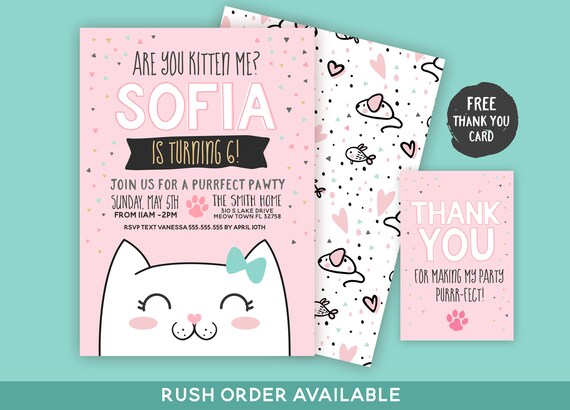 Cat Birthday invitation, Kitty Cat Birthday, Cat Invitation, Are you kitten me Invitation
