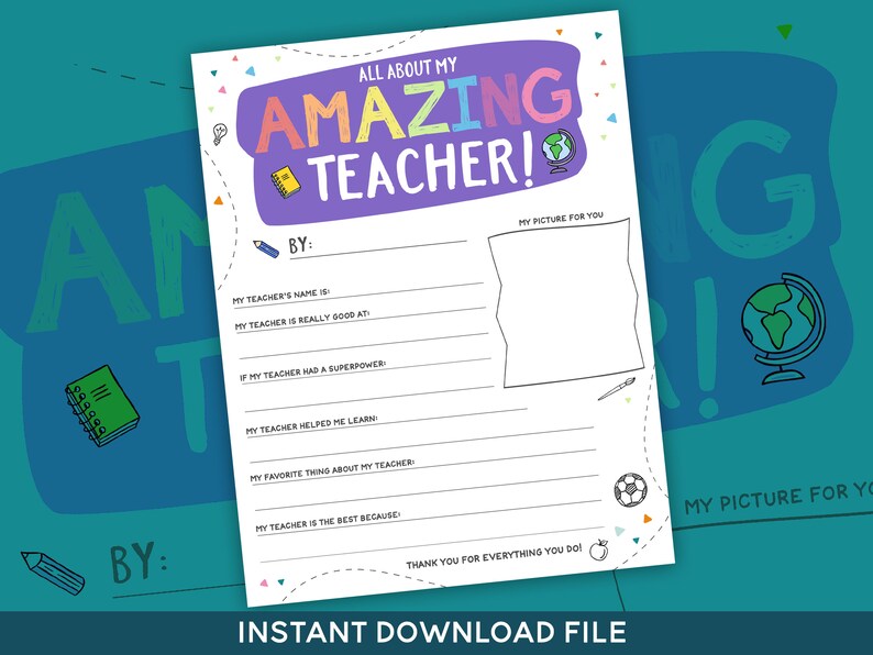 Teacher Appreciation Week Printable Teacher Survey Teacher Etsy