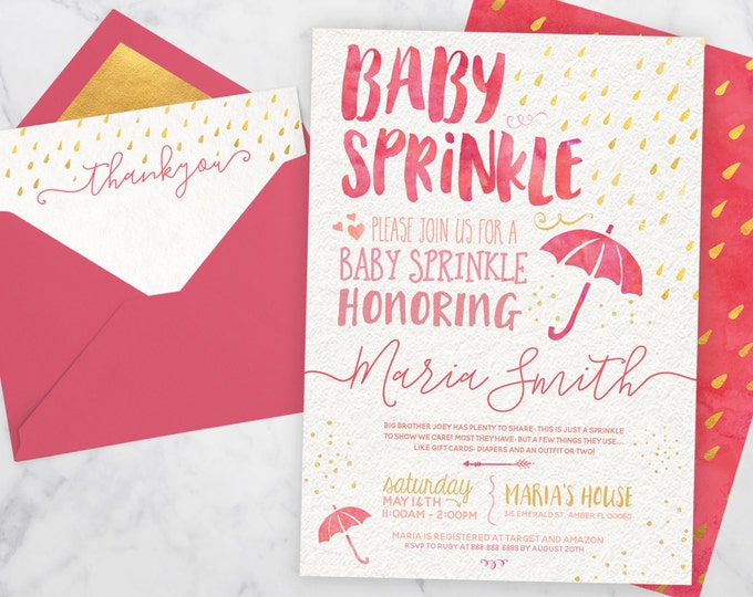 Baby Sprinkle Invitation, Pink Baby Shower, 2nd baby invitation