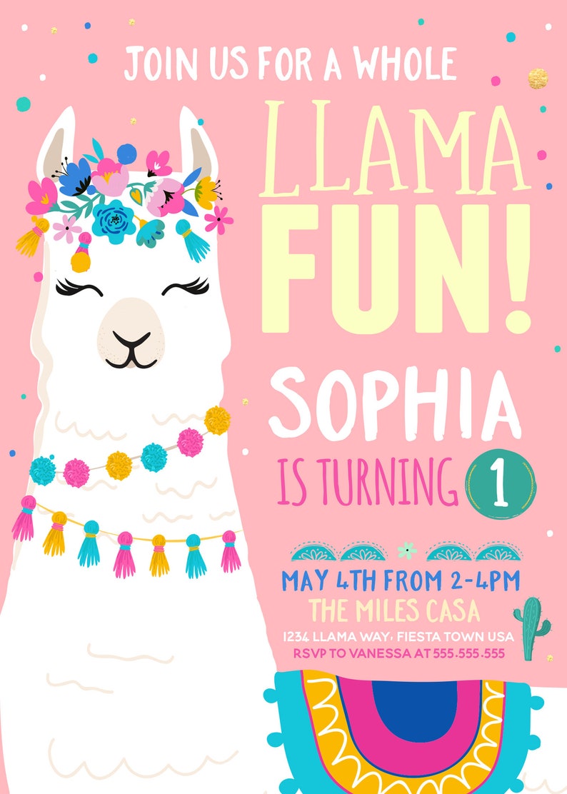 Llama Birthday Invitation A Whole Llama Fun Llama Party Etsy