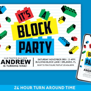 Printable Building Blocks Birthday Horizontal Invitation | Digital Download | Bricks Birthday Invitations | Kids Invitation