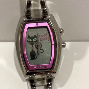 Fossil Watch Kaleido Kool Kitty Cat Vintage Big Tic ES-9768 Wrist ...
