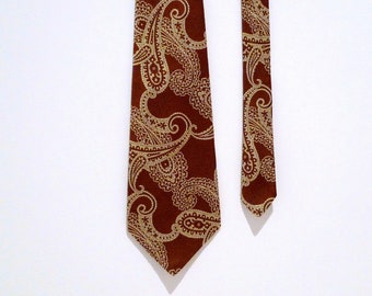 Paisley Tie 1970s Vintage Brown Abstract Print Kegalon Necktie Disco Era Wide Tie - Extra Long  // Boho Hippie Kitsch / VTG Retro 70s Party