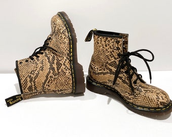 Dr. Martens Reptile Print Leather Boots - Made in England Vintage 1990's Docs - Mens Size 7 UK, Size 8 USA - The Original - Grunge, Punk