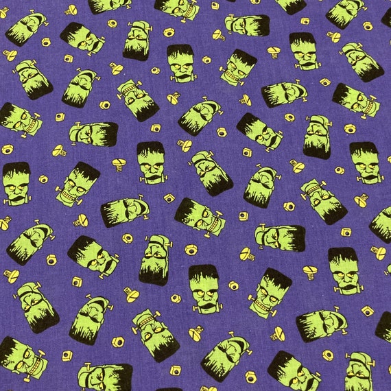 Frankenstein Pullover Shirt - Boxy Fit - Halloween - Vintage 1990s Purple, Green & Yellow Head Nuts and Bolts Print / Quarter Zip - Size XL View 6