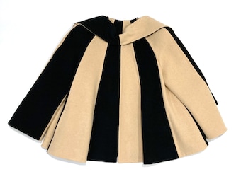 Pauline Trigere Swing Coat and Scarf Wrap - Vintage 1983 Made in the USA / Mod Color Block Swing Jacket / Flared Cape / Wool Wide Stripes